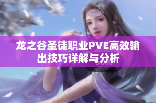 龙之谷圣徒职业PVE高效输出技巧详解与分析